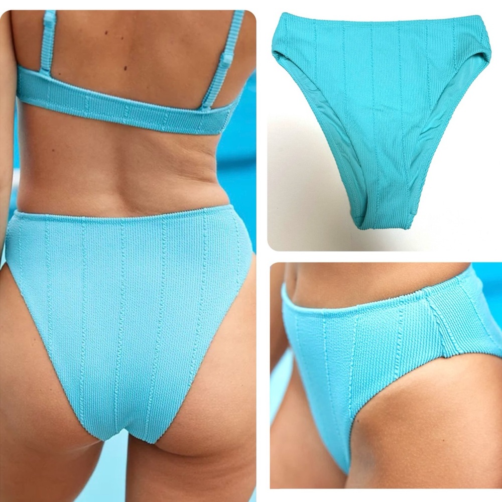 NWOT AERIE Crinkle High Cut Cheeky‎ Bikini Bottom - Brilliant Blue, Size Small